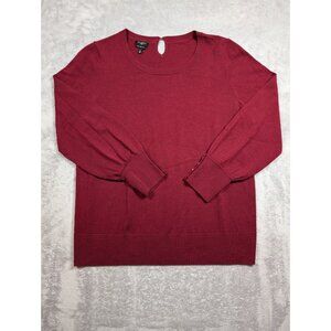 Talbots Sweater Womens Size 1X Red Pure Merino Wool Pearl Accent Minimalist
